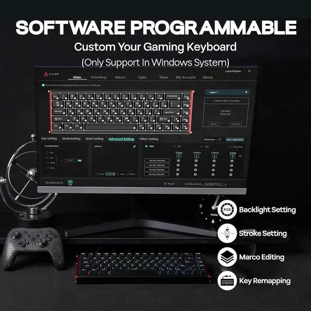 Alt view image 6 of 7 - AJAZZ ALUX68 HE Aluminum Rapid Trigger Gaming Keyboard with Magnetic Switch, Wired Hall Effect Keyboard with 8K Polling Rate, 0.125ms Latency, RGB Backlight (Black, ALUX68 Plus)