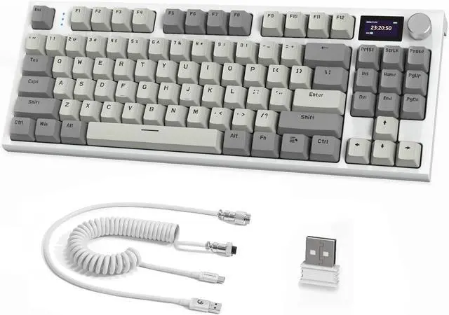 Main image of RK86 RGB 75% Wireless Gasket Mechanical Keyboard,Triple Mode Bluetooth5.0/2.4G/USB-C 82 Keys Hot Swappable Gaming Keyboard 4000 mAH Battery w/Knob & 1.2'' HD OLED Display,Custom Linear Switches