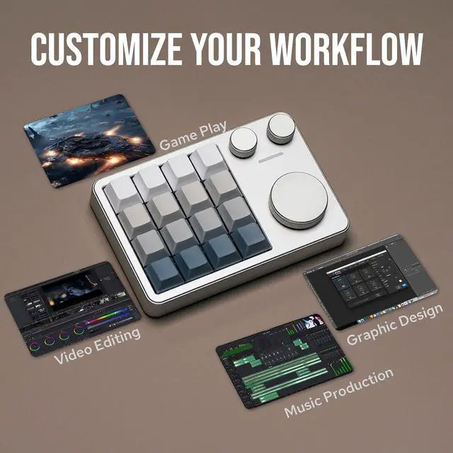 Alt view image 4 of 7 - KiiBOOM Cybrix 16 VIA Programmable Macro Pad - 16 Keys + 3 Knobs, Type-C Wired Aluminum Numpad, Hot-Swappable PCB, RGB Backlight, Lightweight & Portable Numeric Keypad for Windows & Mac (Silver)