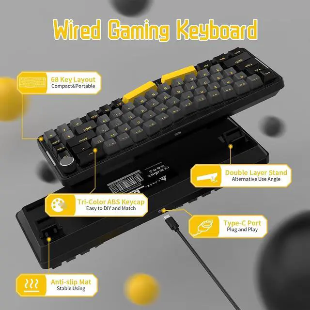 Alt view image 3 of 7 - ATTACK SHARK AKS068 Wired Mechanical Gaming Keyboard 65% Alice Layout Hot-swapped Gasket Mount with RGB Backlit VIA Programmable Knob NKRO TKL AS Pre-lubed Tactile Brown Switch for Win/Mac(Black)