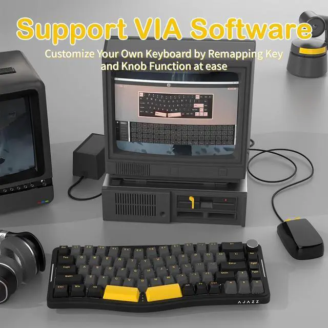 Alt view image 7 of 7 - ATTACK SHARK AKS068 Wired Mechanical Gaming Keyboard 65% Alice Layout Hot-swapped Gasket Mount with RGB Backlit VIA Programmable Knob NKRO TKL AS Pre-lubed Tactile Brown Switch for Win/Mac(Black)