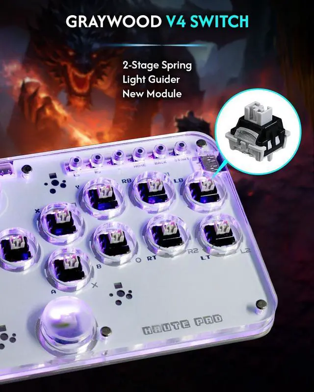 Alt view image 6 of 7 - Sehawei Haute42 Arcade Stick 13Keys All-Button Gamerfinger with Custom RGB & Turbo Functions,Arcade Controller Street Fight for PC/Ps3/Ps4/Switch/Steam Game Keyboard-Supports Hot Swap & SOCD