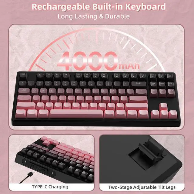 Alt view image 7 of 7 - ZIYOU LANG M87 Wireless Gaming Keyboard Mechanical Feel Silent RGB Backlit Bluetooth/2.4Ghz Dual Mode PBT Gradient Keycaps Ergonomic Design 75% Compact Keyboard for MAC/Win/PC-Pink