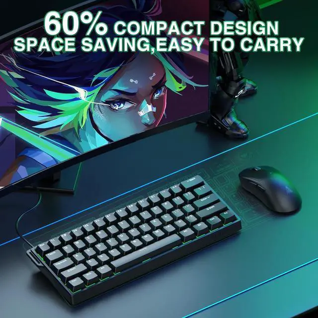 Alt view image 3 of 7 - Aula WIN60 HE - 60% Mechanical Gaming Keyboard Wired, Magnetic Switch Hot Swappable, Adjustable Actuation Rapid Trigger Mode, 8000 Hz Polling Rate, RGB Small Keyboard 60 Percent Compact Design for PC