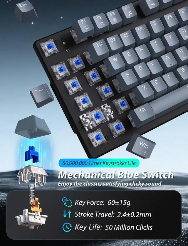 Alt view image 5 of 7 - Taiahiro Mechanical Gaming Keyboard and Mouse, 98 Keys LED Blue Backlit, Red Switch, Ergonomic, Wired, PC Laptop Compatible