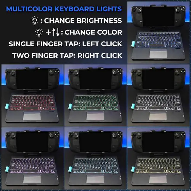 Alt view image 7 of 7 - DeckTop with Splitter - Steam Deck Keyboard and Bluetooth Trackpad Mouse with Multicolor LED Laptop Accessory for Valve Linux PC Gaming Accessories (Steam Deck/ROG Ally)