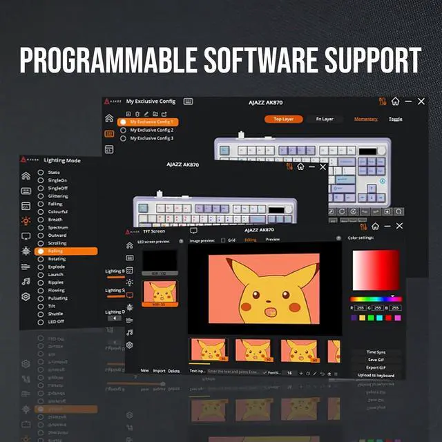 Alt view image 5 of 7 - MechLands Ajazz AK870 87 Keys Gasket Wireless Gaming Keyboard with Screen & Knob, BT5.0/2.4GHz/USB-C Mechanical Keyboard, with 5-Layer Padding, Flex-Cut PCB, NKRO for Win/Mac (Black, Maillard Switch)