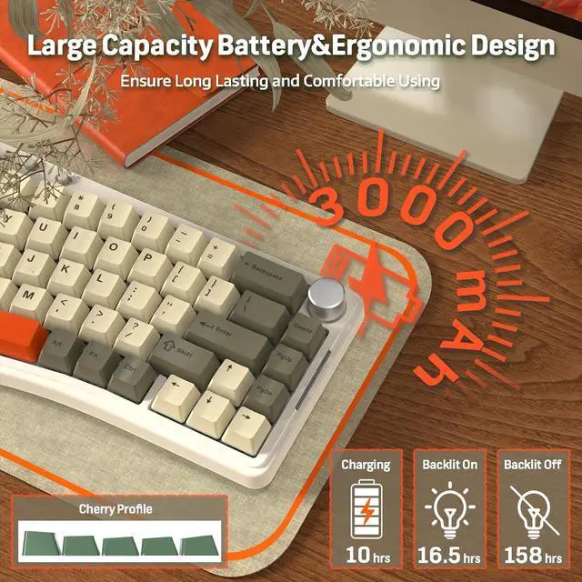 Alt view image 7 of 7 - ATTACK SHARK AKS068PRO Wireless Mechanical Gaming Keyboard 65% Alice Layout Hot-swap Gasket with Wired/BT5.1/2.4Ghz RGB Backlit VIA Programmable Knob 3000mAh Battery Sea Salt Switch for Win/Mac(Gray)