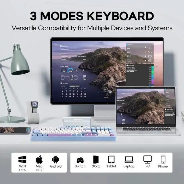 Alt view image 3 of 7 - MechLands Blade101 Wireless Aluminum Gaming Keyboard, BT5.0/2.4GHz/USB-C Hot Swappable Custom Mechanical Keyboard with 8000mAh Battery, Gasket Structure, RGB Backlit, NKRO for Win/Mac (Blue)