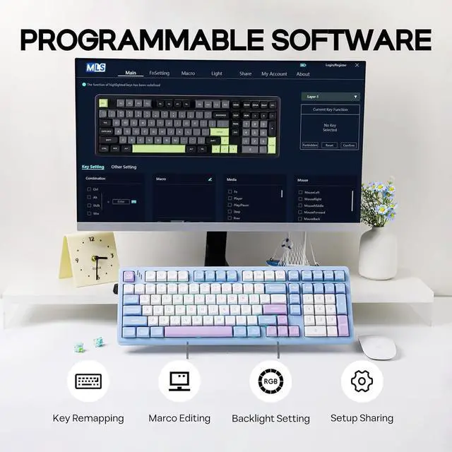 Alt view image 5 of 7 - MechLands Blade101 Wireless Aluminum Gaming Keyboard, BT5.0/2.4GHz/USB-C Hot Swappable Custom Mechanical Keyboard with 8000mAh Battery, Gasket Structure, RGB Backlit, NKRO for Win/Mac (Blue)