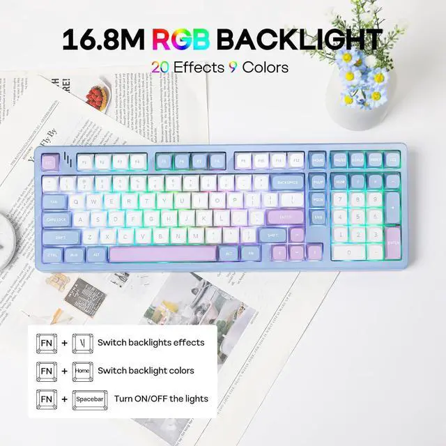 Alt view image 6 of 7 - MechLands Blade101 Wireless Aluminum Gaming Keyboard, BT5.0/2.4GHz/USB-C Hot Swappable Custom Mechanical Keyboard with 8000mAh Battery, Gasket Structure, RGB Backlit, NKRO for Win/Mac (Blue)