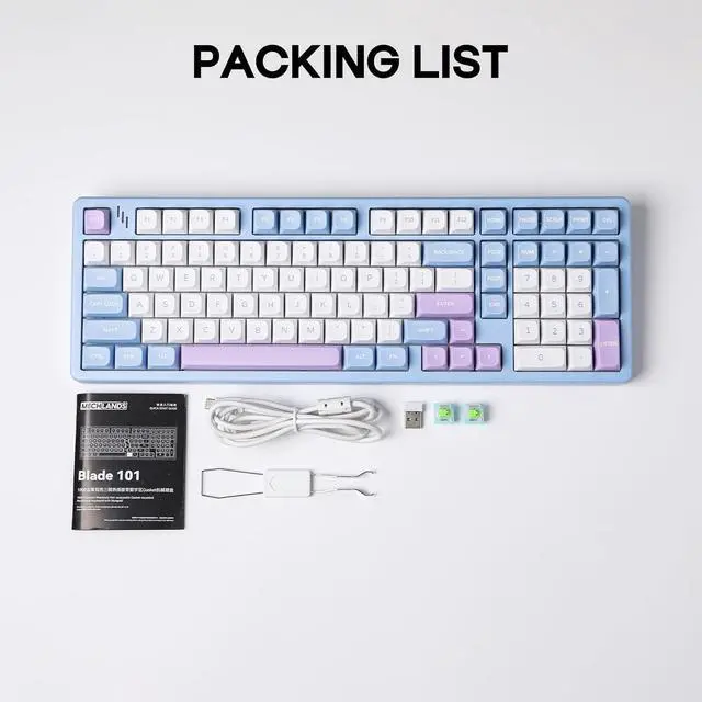 Alt view image 7 of 7 - MechLands Blade101 Wireless Aluminum Gaming Keyboard, BT5.0/2.4GHz/USB-C Hot Swappable Custom Mechanical Keyboard with 8000mAh Battery, Gasket Structure, RGB Backlit, NKRO for Win/Mac (Blue)