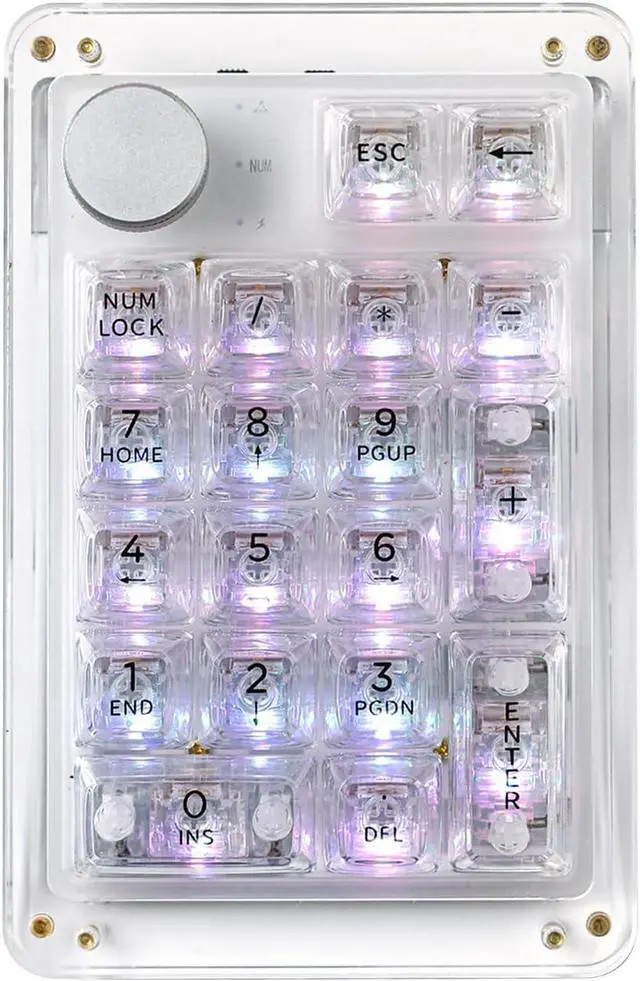 Main image of KiiBoom Phantom 21 Hot Swappable Crystal Acrylic Numpad, BT5.0/2.4GHz/USB-C Triple Mode NKRO Programmable Numeric Keypad with Knob, South-Facing RGB, 1900mAh Battery for Win/Mac (Clear)