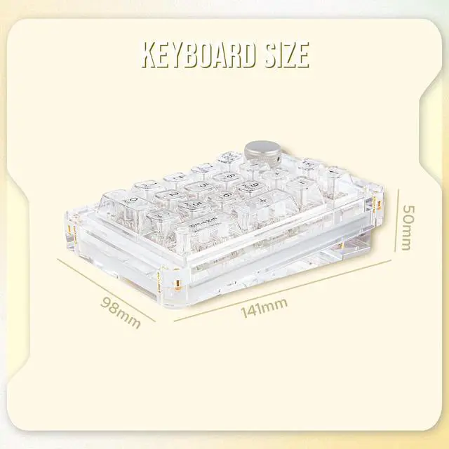 Alt view image 7 of 7 - KiiBoom Phantom 21 Hot Swappable Crystal Acrylic Numpad, BT5.0/2.4GHz/USB-C Triple Mode NKRO Programmable Numeric Keypad with Knob, South-Facing RGB, 1900mAh Battery for Win/Mac (Clear)