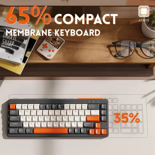 Alt view image 3 of 7 - MANBASNAKE M68 Wireless Gaming Keyboard Bluetooth 5.0/2.4G Wireless/Type-C Wired Rechargeable Backlit Gaming Keyboard 67 Keys Ultra-Compact Keyboard for PC Laptop PS5 PS4 Xbox One Mac Glimmer