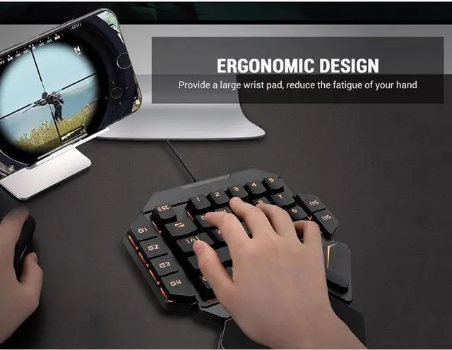 Alt view image 3 of 7 - One Hand Mechanical Keyboard, Blue Switch 35 Keys RGB Backlit Luminous Game Mechanical Keyboard, with Macro Definition Function, Ergonomic Game Controller for PC Gamer