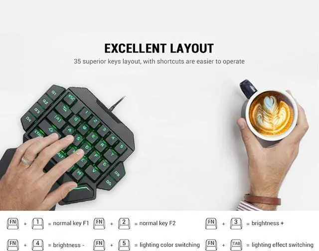 Alt view image 4 of 7 - One Hand Mechanical Keyboard, Blue Switch 35 Keys RGB Backlit Luminous Game Mechanical Keyboard, with Macro Definition Function, Ergonomic Game Controller for PC Gamer