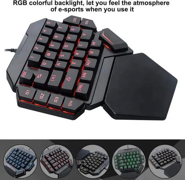 Alt view image 5 of 7 - One Hand Mechanical Keyboard, Blue Switch 35 Keys RGB Backlit Luminous Game Mechanical Keyboard, with Macro Definition Function, Ergonomic Game Controller for PC Gamer