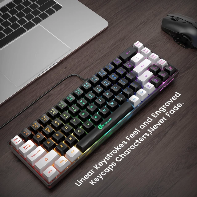 Alt view image 2 of 7 - GEODMAER 65% Gaming Keyboard, LED Backlit Mini Wired Gaming Keyboard, Ultra-Compact Anti-Ghosting No-Conflict 68 Keys Gaming Wired Keyboard for PC Laptop Gamer