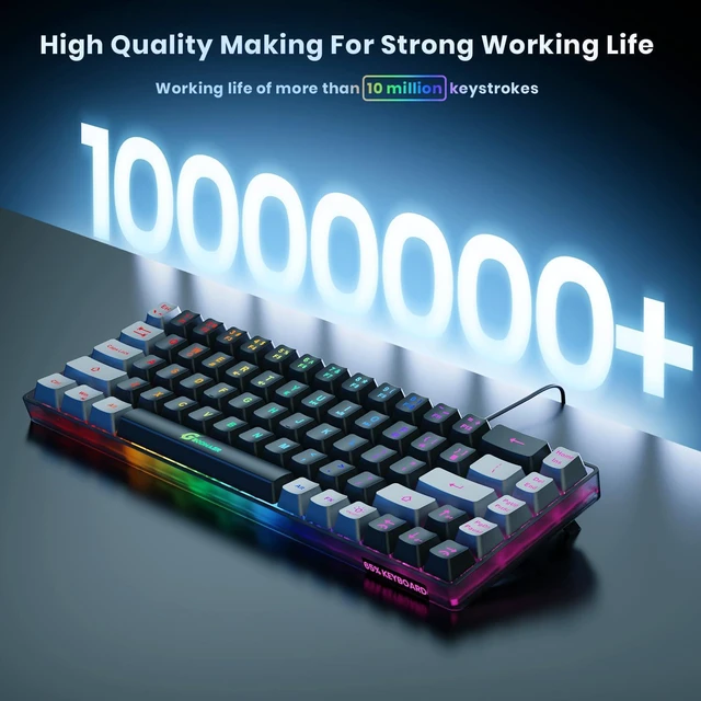 Alt view image 3 of 7 - GEODMAER 65% Gaming Keyboard, LED Backlit Mini Wired Gaming Keyboard, Ultra-Compact Anti-Ghosting No-Conflict 68 Keys Gaming Wired Keyboard for PC Laptop Gamer