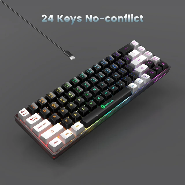 Alt view image 5 of 7 - GEODMAER 65% Gaming Keyboard, LED Backlit Mini Wired Gaming Keyboard, Ultra-Compact Anti-Ghosting No-Conflict 68 Keys Gaming Wired Keyboard for PC Laptop Gamer