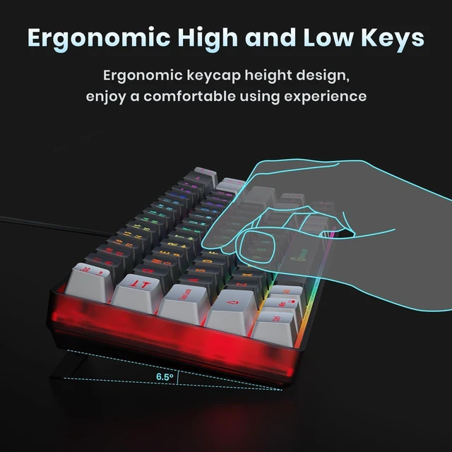 Alt view image 6 of 7 - GEODMAER 65% Gaming Keyboard, LED Backlit Mini Wired Gaming Keyboard, Ultra-Compact Anti-Ghosting No-Conflict 68 Keys Gaming Wired Keyboard for PC Laptop Gamer