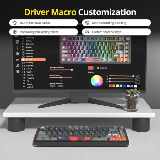 Alt view image 6 of 6 - surmen M75 75% Wireless Creamy Keyboard with Gasket, Pre-lubed Triple Mode Bluetooth Mechanical Gaming Keyboard BT5.0/2.4Ghz/USB with Sound Absorbing Pads Hot-Swap(Shadow Red)