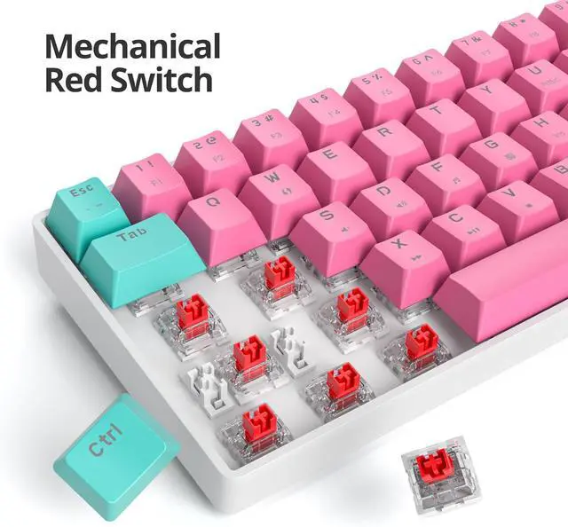 Alt view image 2 of 7 - 60 Percent Gaming Keyboard Mechanical with Linear Red Switch, 60% Wired Ultra-Compact Mini Keyboard LED with PBT Keycaps for Ps4/Ps5/Xbox61 Miami