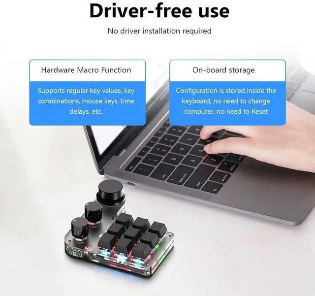 Alt view image 4 of 7 - One Handed Programmable Mechanical Keyboard, 9 Keys 3 Knobs RGB Programmable Macro Keyboard, Custom Shortcut, Dual Mode Connection, OSU Gaming Keyboard!