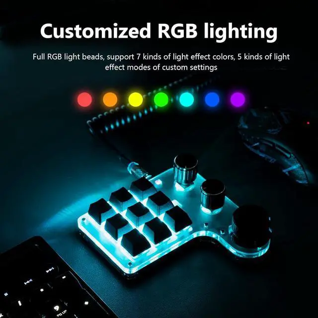 Alt view image 2 of 7 - One Handed Programmable Mechanical Keyboard, 9 Keys 3 Knobs RGB Programmable Macro Keyboard, Custom Shortcut, Dual Mode Connection, OSU Gaming Keyboard!