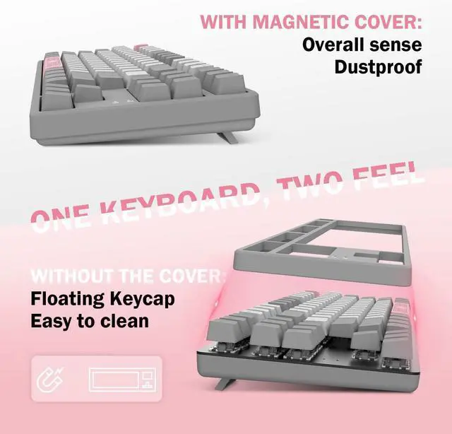 Alt view image 2 of 7 - A.JAZZ AK873 Wired 87 Key TKL Retro Color Mechanical Gaming Keyboard with Rainbow Backlit Hot-swap Tactile Brown Switch NKRO Gasket Custom Coiled Aviator C to A Cable for Win/PC/Mac(Gray White Pink)