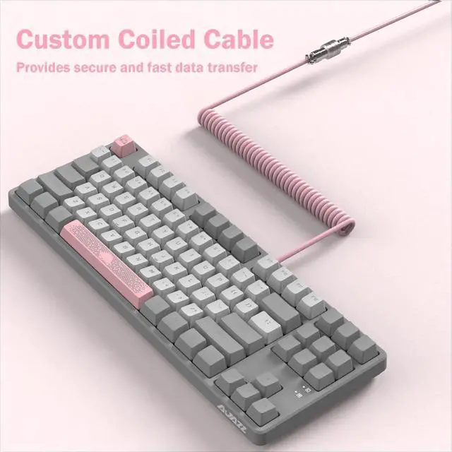 Alt view image 6 of 7 - A.JAZZ AK873 Wired 87 Key TKL Retro Color Mechanical Gaming Keyboard with Rainbow Backlit Hot-swap Tactile Brown Switch NKRO Gasket Custom Coiled Aviator C to A Cable for Win/PC/Mac(Gray White Pink)