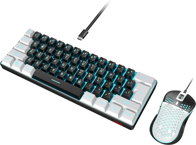 Main image of RedThunder 60% Gaming Keyboard and Mouse Combo, Ultra-Compact 61-Key RGB Backlit Mini Keyboard, Lightweight 7200 DPI Honeycomb Optical Mouse, RGB Wired Gaming Set for PC PS5 Xbox Gamer(Black-White)