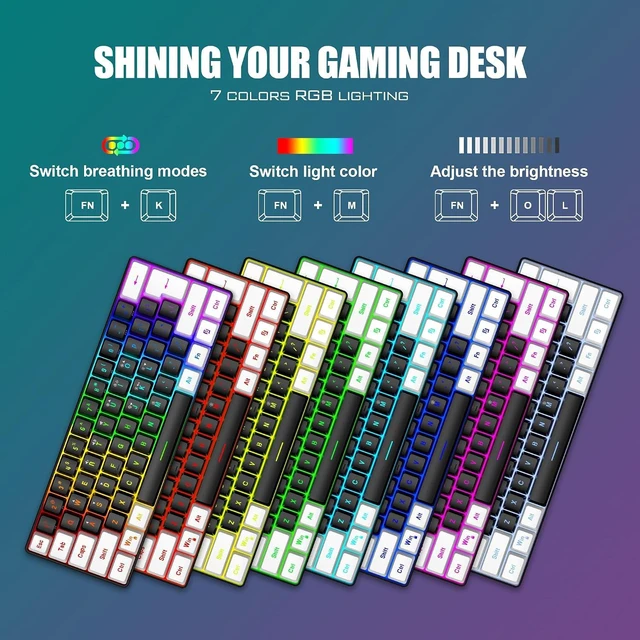 Alt view image 2 of 7 - RedThunder 60% Gaming Keyboard and Mouse Combo, Ultra-Compact 61-Key RGB Backlit Mini Keyboard, Lightweight 7200 DPI Honeycomb Optical Mouse, RGB Wired Gaming Set for PC PS5 Xbox Gamer(Black-White)