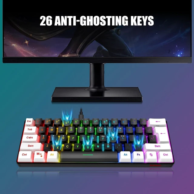 Alt view image 4 of 7 - RedThunder 60% Gaming Keyboard and Mouse Combo, Ultra-Compact 61-Key RGB Backlit Mini Keyboard, Lightweight 7200 DPI Honeycomb Optical Mouse, RGB Wired Gaming Set for PC PS5 Xbox Gamer(Black-White)
