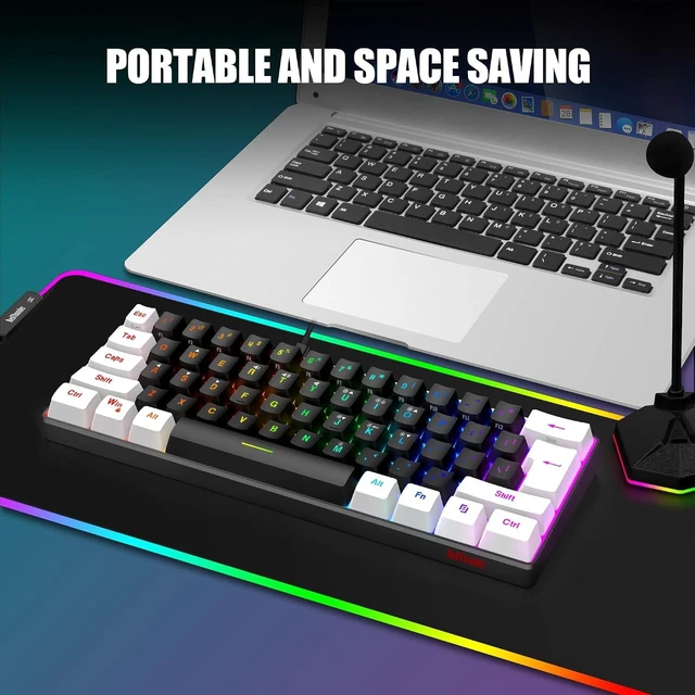 Alt view image 7 of 7 - RedThunder 60% Gaming Keyboard and Mouse Combo, Ultra-Compact 61-Key RGB Backlit Mini Keyboard, Lightweight 7200 DPI Honeycomb Optical Mouse, RGB Wired Gaming Set for PC PS5 Xbox Gamer(Black-White)