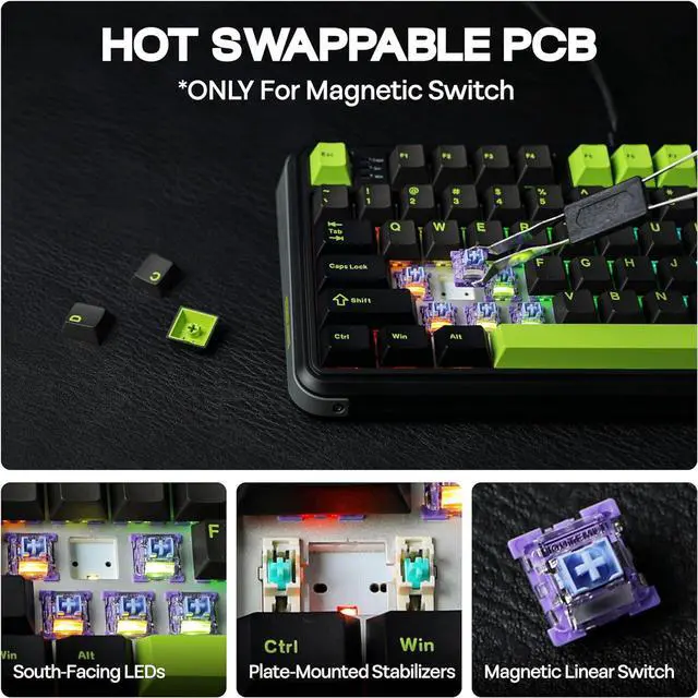 Alt view image 4 of 6 - M75 Wired Hall Effect Gaming Keyboard with 8K Polling Rate, 0.128ms Latency, 75% Rapid Fast Keyboard with DKS/MT/TGL/SOCD, Hot-Swappable Magnetic Switch, Knob, RGB Backlits, NKRO