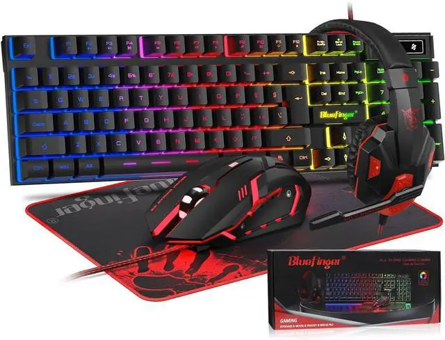 Main image of BlueFinger RGB Gaming Keyboard and Backlit Mouse and Headset Combo, USB Wired Backlit Keyboard, LED Gaming Mouse Set, Headset with Microphone for Laptop PC Computer Game and Work