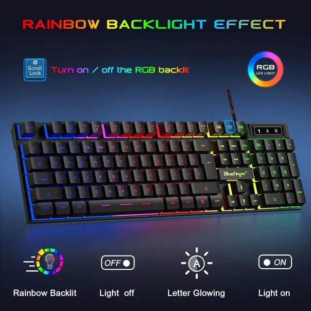 Alt view image 2 of 7 - BlueFinger RGB Gaming Keyboard and Backlit Mouse and Headset Combo, USB Wired Backlit Keyboard, LED Gaming Mouse Set, Headset with Microphone for Laptop PC Computer Game and Work