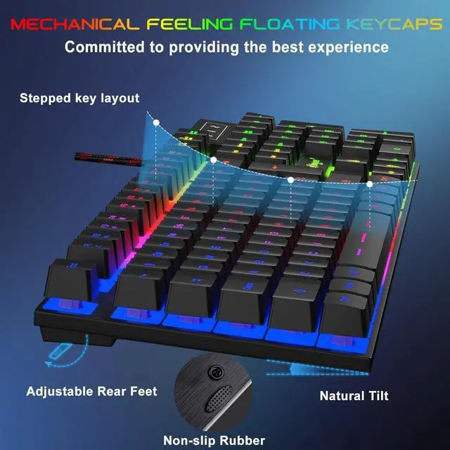 Alt view image 3 of 7 - BlueFinger RGB Gaming Keyboard and Backlit Mouse and Headset Combo, USB Wired Backlit Keyboard, LED Gaming Mouse Set, Headset with Microphone for Laptop PC Computer Game and Work