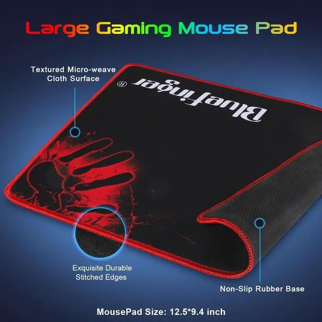 Alt view image 7 of 7 - BlueFinger RGB Gaming Keyboard and Backlit Mouse and Headset Combo, USB Wired Backlit Keyboard, LED Gaming Mouse Set, Headset with Microphone for Laptop PC Computer Game and Work