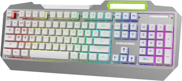 Main image of RGB LED Backlit Gaming Keyboard with Anti-ghosting, Light up Keys Multimedia Control, USB Wired Waterproof Metal Keyboard for PC Games Office (Silver&White)