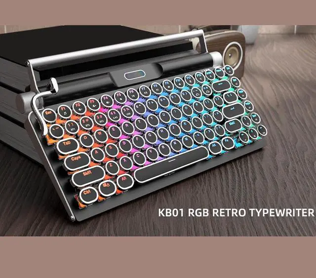 Alt view image 3 of 7 - Yoidesu Retro Typewriter Keyboard, 83 Key Blue Switches Punk Round Keycap, Support 3 Mode Connection (Wired/Wireless/Bluetooth ), LED Backlight for PC Laptop Pad