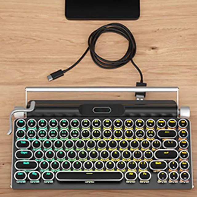 Alt view image 7 of 7 - Yoidesu Retro Typewriter Keyboard, 83 Key Blue Switches Punk Round Keycap, Support 3 Mode Connection (Wired/Wireless/Bluetooth ), LED Backlight for PC Laptop Pad