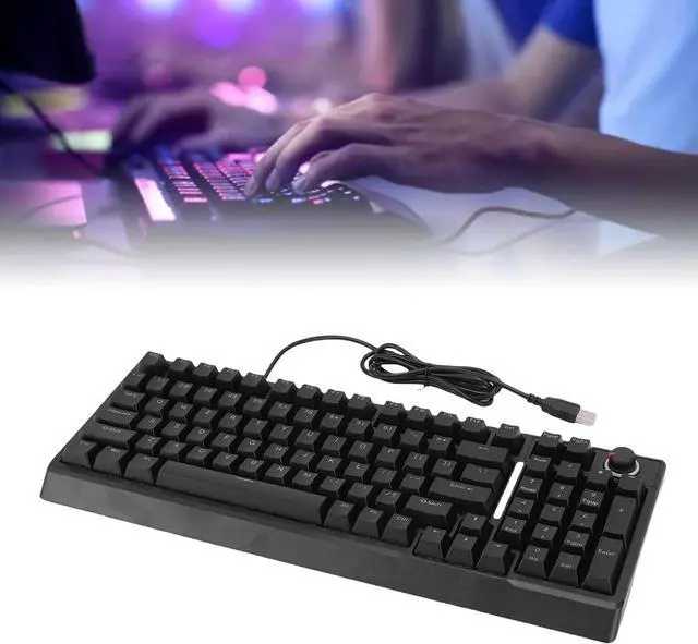 Alt view image 2 of 7 - Yechiry Wired Small RGB Keyboard, 98 Keys Mechanical Feel Compact Gaming Keyboard with RGB Backlight Adjustable Stand Feet & Knob for PC, Gaming, Business, Work