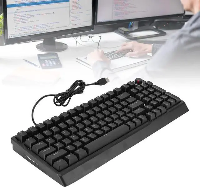 Alt view image 3 of 7 - Yechiry Wired Small RGB Keyboard, 98 Keys Mechanical Feel Compact Gaming Keyboard with RGB Backlight Adjustable Stand Feet & Knob for PC, Gaming, Business, Work