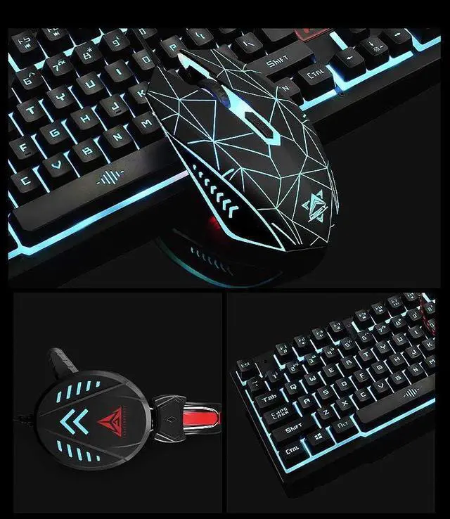 Alt view image 4 of 7 - Gaming Keyboard Set Set Wired Monochrome Backlight Keyboard Breathing Light Gaming Set Combo