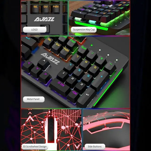 Alt view image 2 of 7 - Mechanical Keyboard Combo USB Wired Gaming Keyboard Set 04 Keys xed Light Keyboard with Black Switch