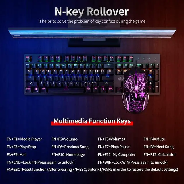Alt view image 4 of 7 - Mechanical Keyboard Combo USB Wired Gaming Keyboard Set 04 Keys xed Light Keyboard with Black Switch