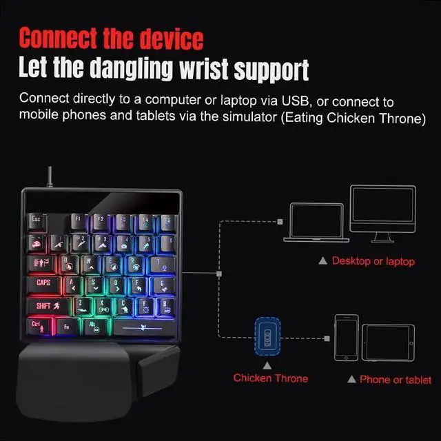 Alt view image 3 of 7 - J300+V400 Keyboard and Combo Lighting Programmable Gaming +One-Handed Game Keyboard